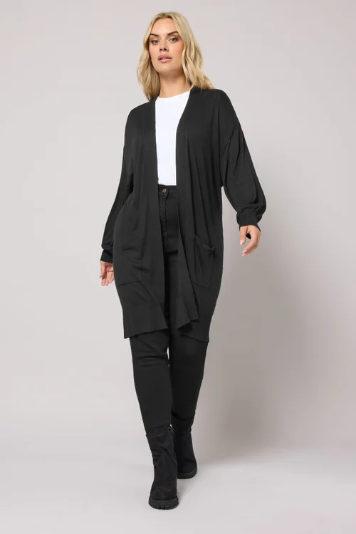 Yours Curve Black Balloon Sleeve Fine Knit Cardigan - 34-36 Image 2