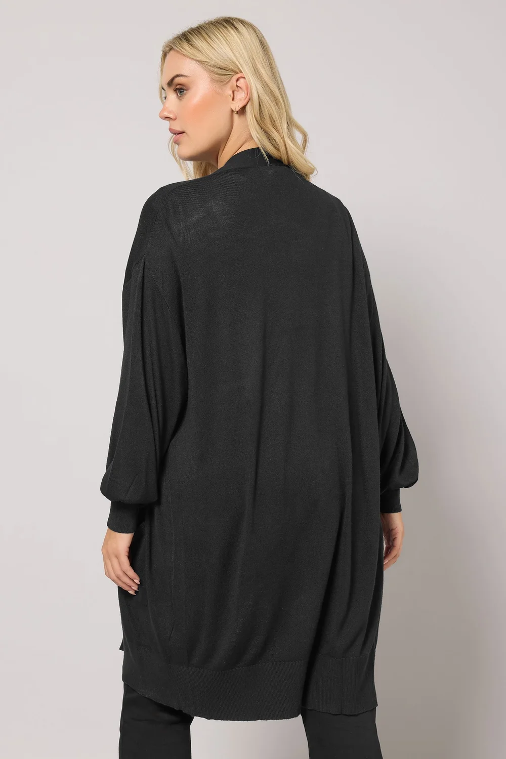 Yours Curve Black Balloon Sleeve Fine Knit Cardigan - 34-36 Image 3