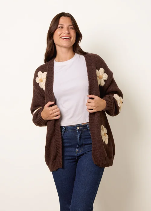 Blue Vanilla Brown Daisy Large Flower Cardigan - M/L Image 5