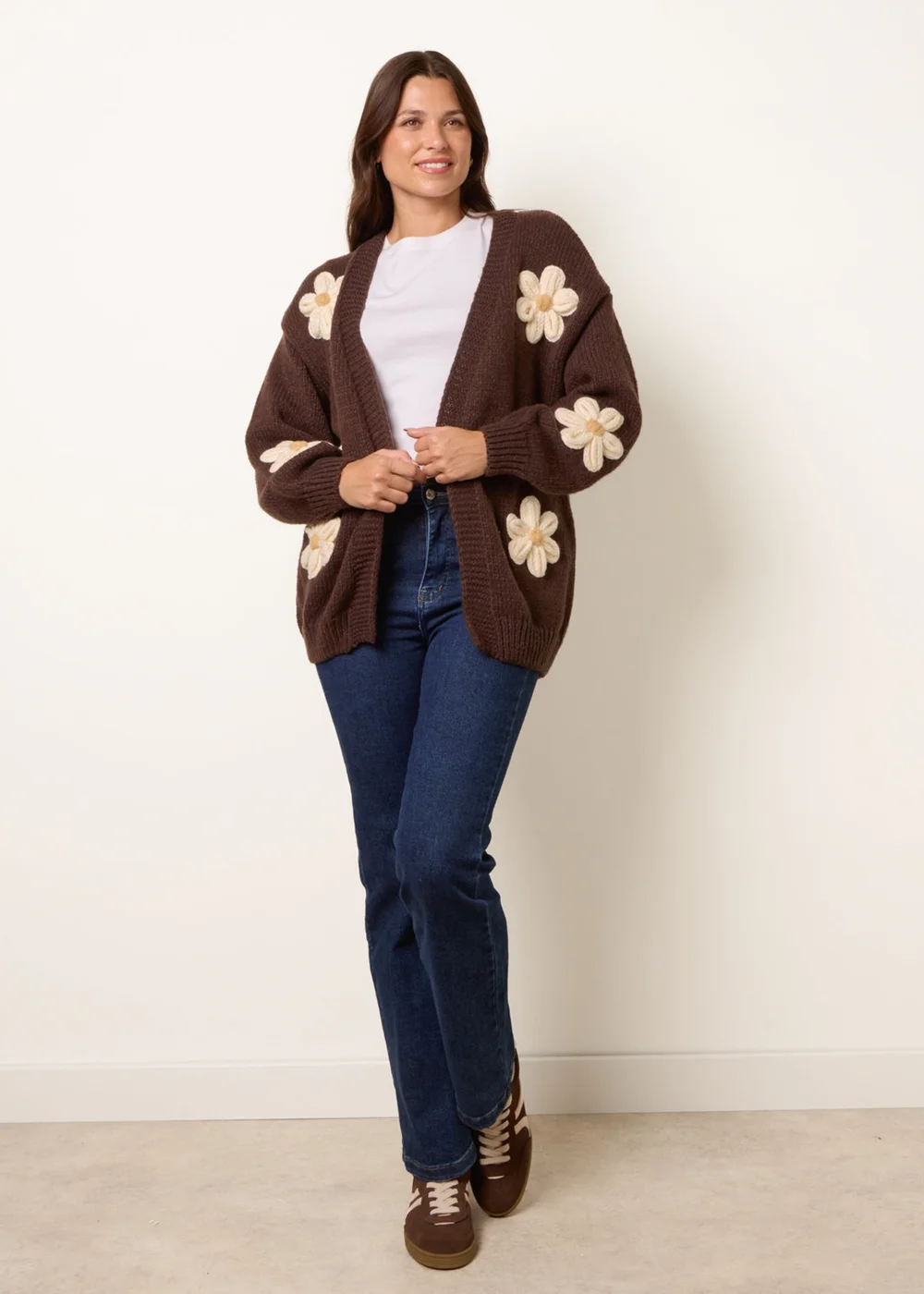 Blue Vanilla Brown Daisy Large Flower Cardigan - M/L Image 4