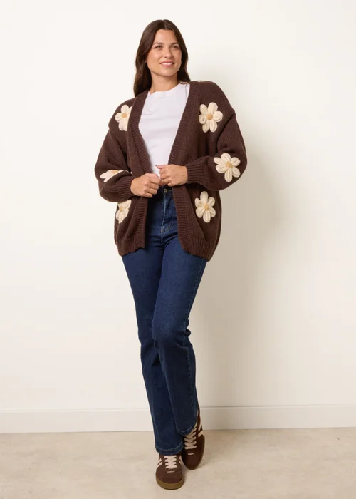 Blue Vanilla Brown Daisy Large Flower Cardigan - M/L Image 4