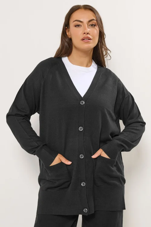 Yours Curve Black Boyfriend Button Through Cardigan - 30-32 Image 2