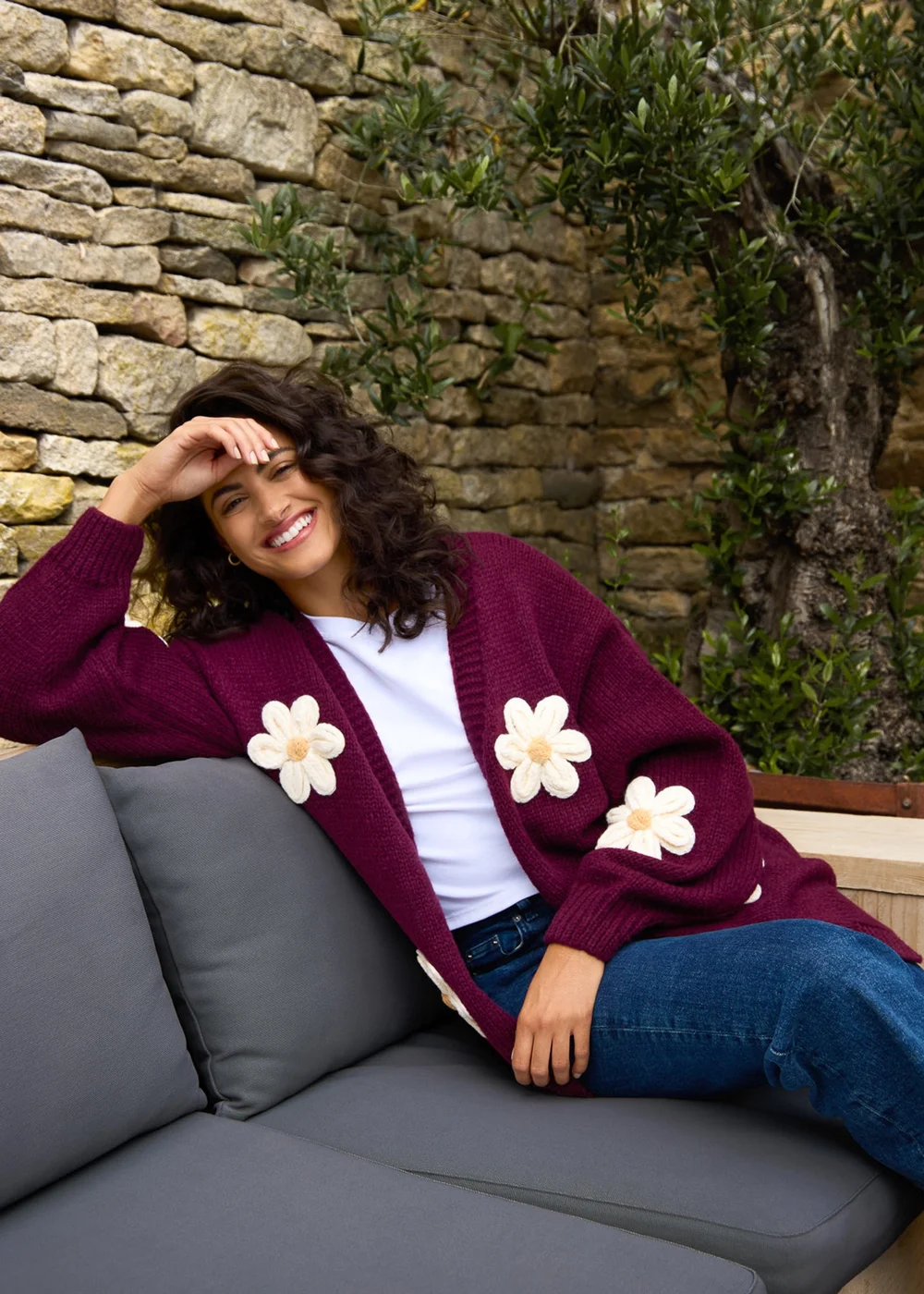 Blue Vanilla Burgundy Daisy Large Flower Cardigan - S/M Image 4