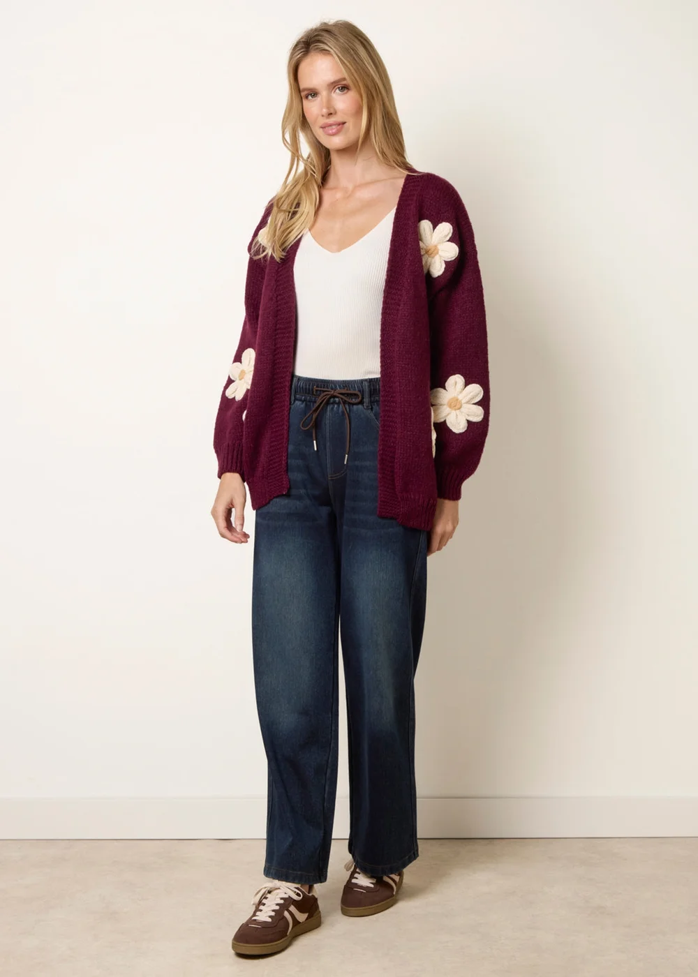 Blue Vanilla Burgundy Daisy Large Flower Cardigan - S/M Image 3