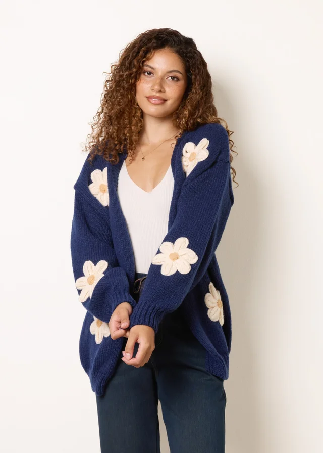 Blue Vanilla Navy Daisy Large Flower Cardigan
