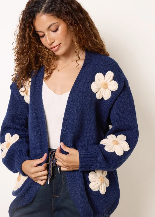 Blue Vanilla Navy Daisy Large Flower Cardigan