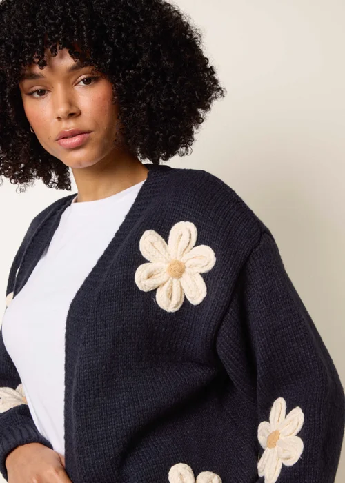 Blue Vanilla Navy Daisy Large Flower Cardigan - S/M Image 3