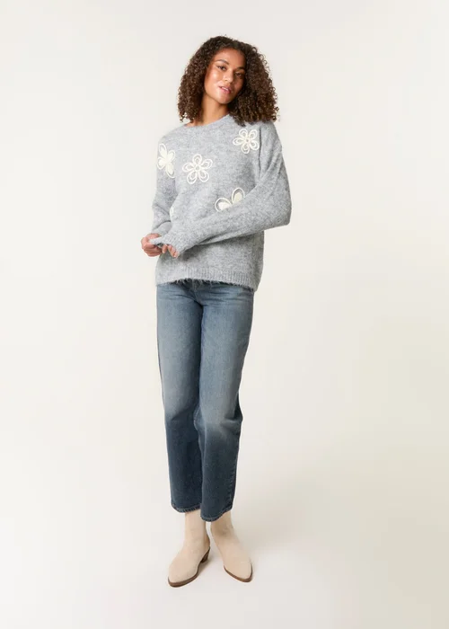 Blue Vanilla Grey Jumper With Embroidered Flowers - M/L Image 3