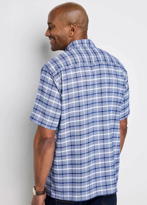Cotton Traders Smoke Blue Guinness TM 1/2 Short Sleeve Soft Touch Check Shirt - Large Image 3