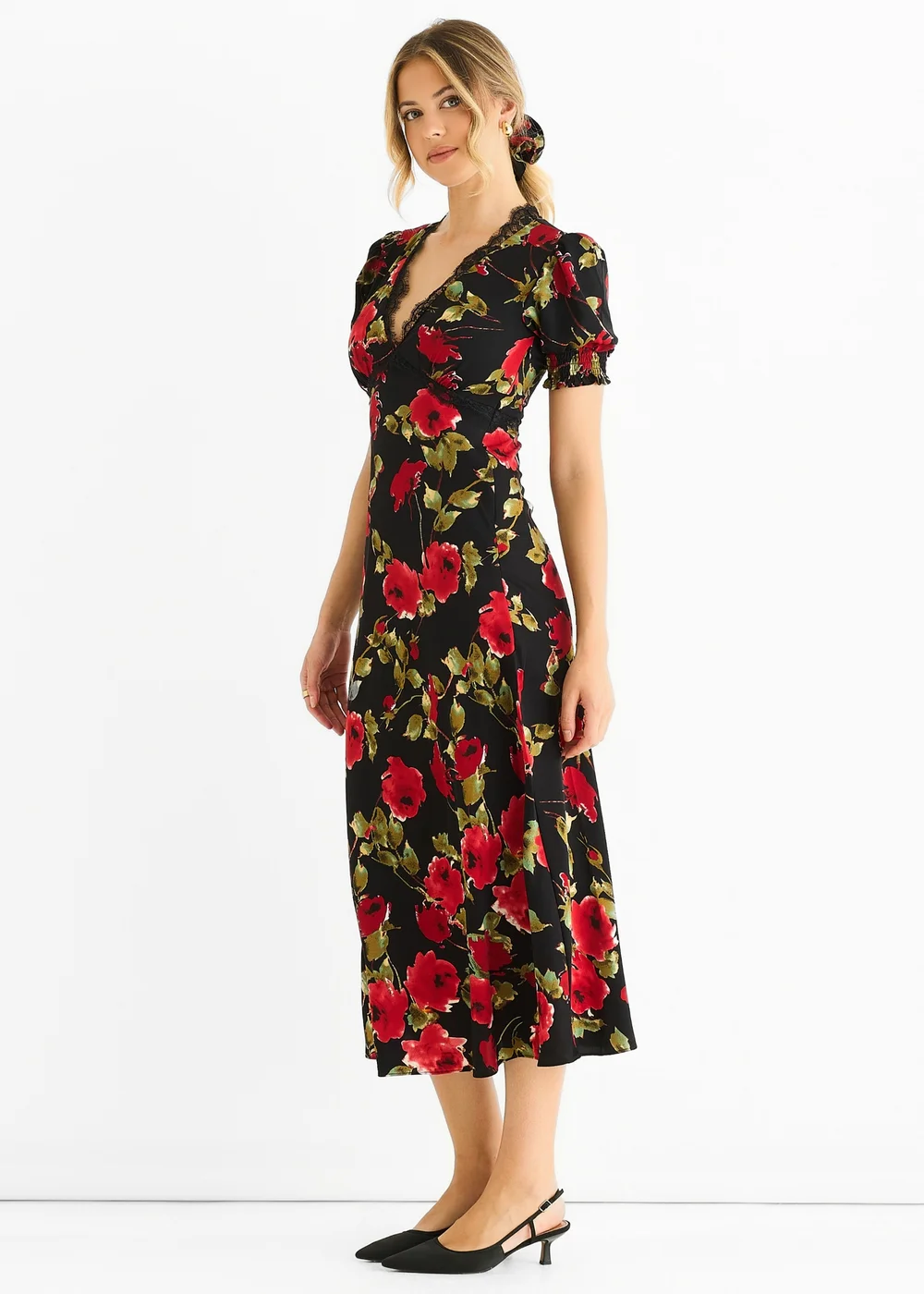 Gini London Black Floral Lace Trim Detail Midi Dress - 12 Image 4