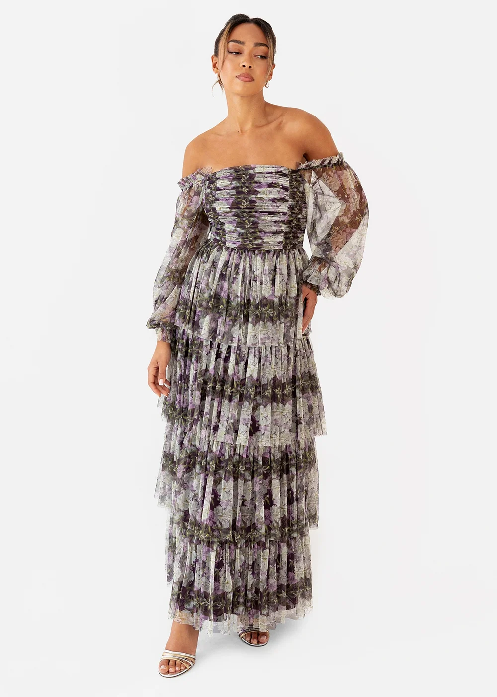 Anaya With Love Floral Lilac Long Sleeve Bardot Maxi Dress - 10 | Matalan Anaya With Love Floral Lilac Long Sleeve Bardot Maxi Dress - 10 | Matalan