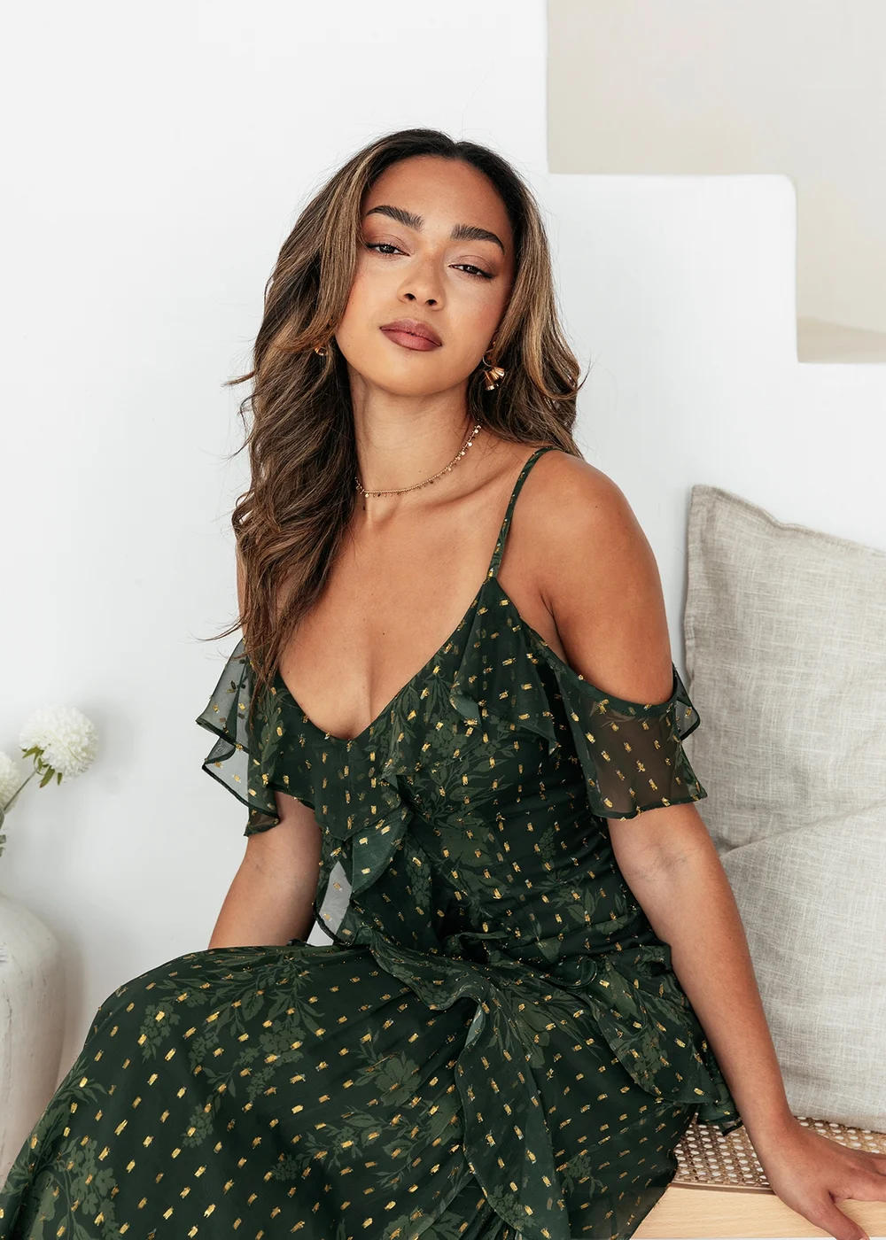 Anaya With Love Floral Green Cold Shoulder Maxi Dress - 6 Anaya With Love Floral Green Cold Shoulder Maxi Dress - 6