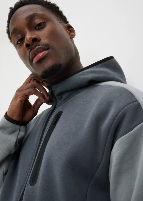 Souluxe Charcoal Panel Zip Up Hoodie - XS Image 2