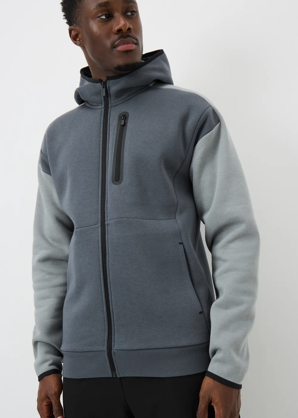 Souluxe Charcoal Panel Zip Up Hoodie - XS Image 1