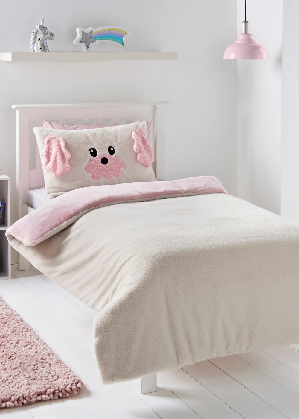 Pink Poodle Faux Fur Duvet Set - Single Image 1