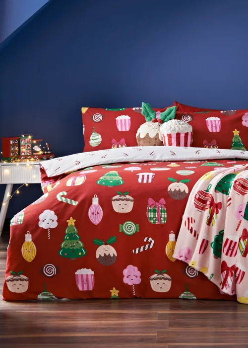 Red Christmas Sweet Treats Duvet Set - Single Image 1