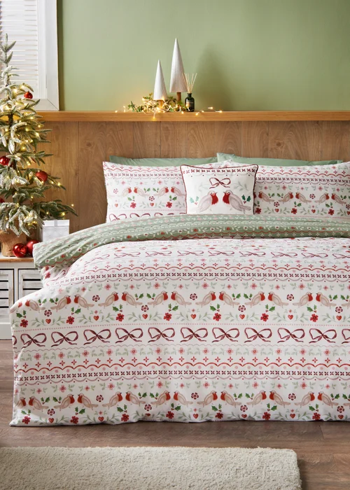 Red Robin Fairisle Duvet Set - Single Image 1