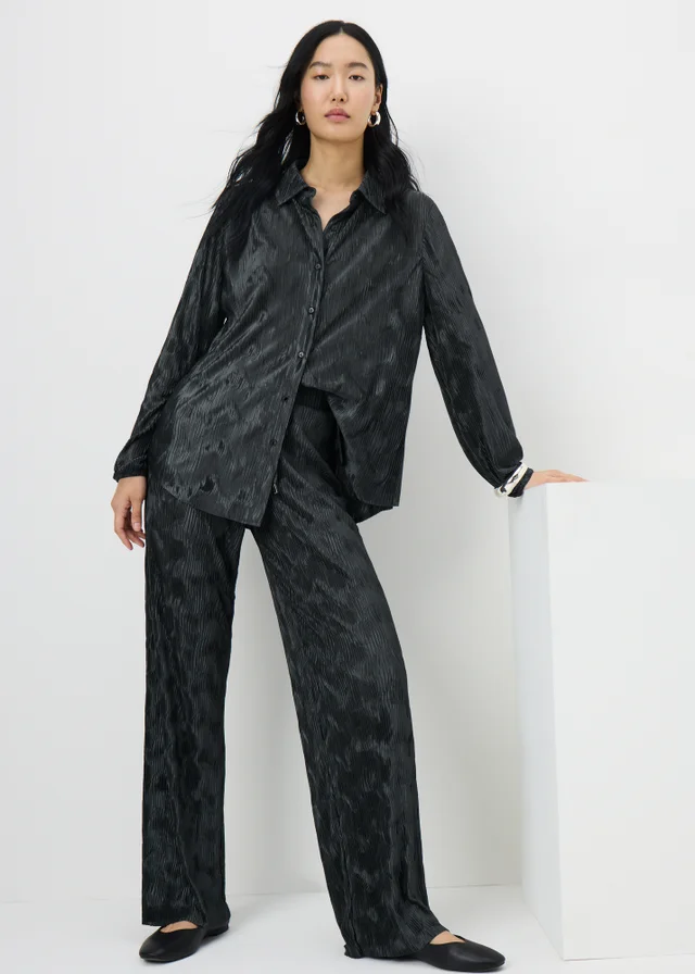 Charcoal Plisse Co Ord Shirt