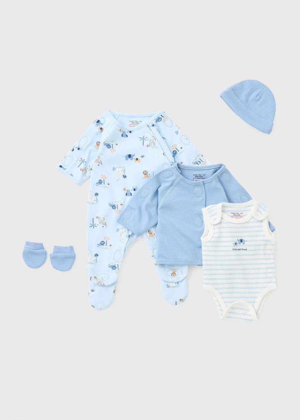 5 Piece Premature Baby Blue Sleepsuit Set (3lb-4lb) - 3lb Image 1