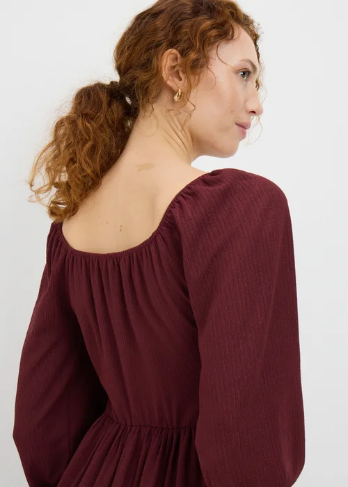 Burgundy Shirred Long Sleeve Midi Dress - 8 Burgundy Shirred Long Sleeve Midi Dress - 8
