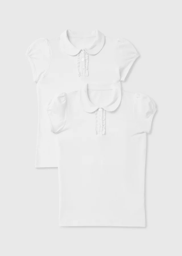 2 Pack Girls White Polo Tops (4-13yrs)