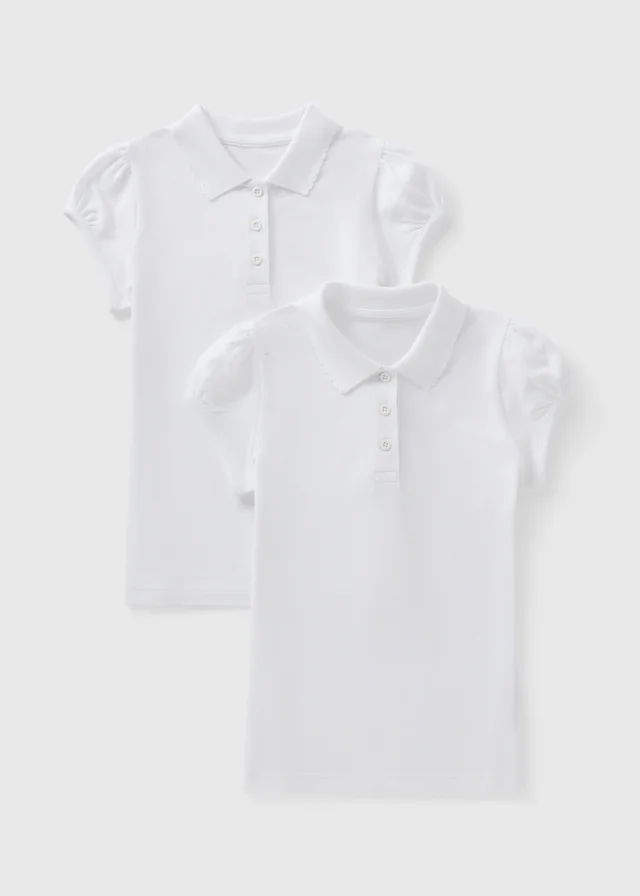 2 Pack Girls White Pretty Polo Tops (4-13yrs)