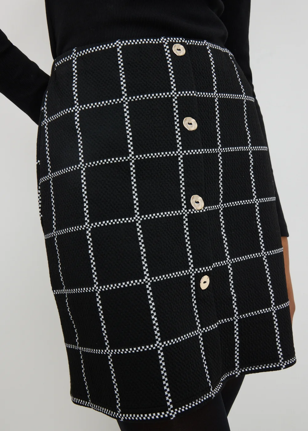 Black Check Boucle Mini Skirt - 8 Image 1