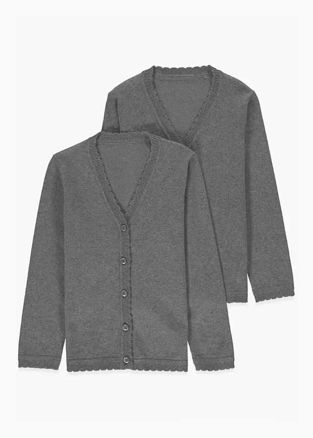 2 Pack Girls Grey School Cardigans (4-13yrs)
