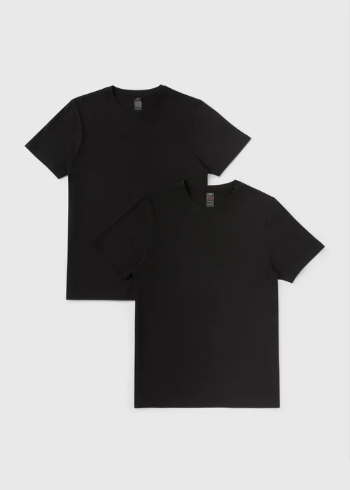 2 Pack Black Short Sleeve Vests - S Image 1