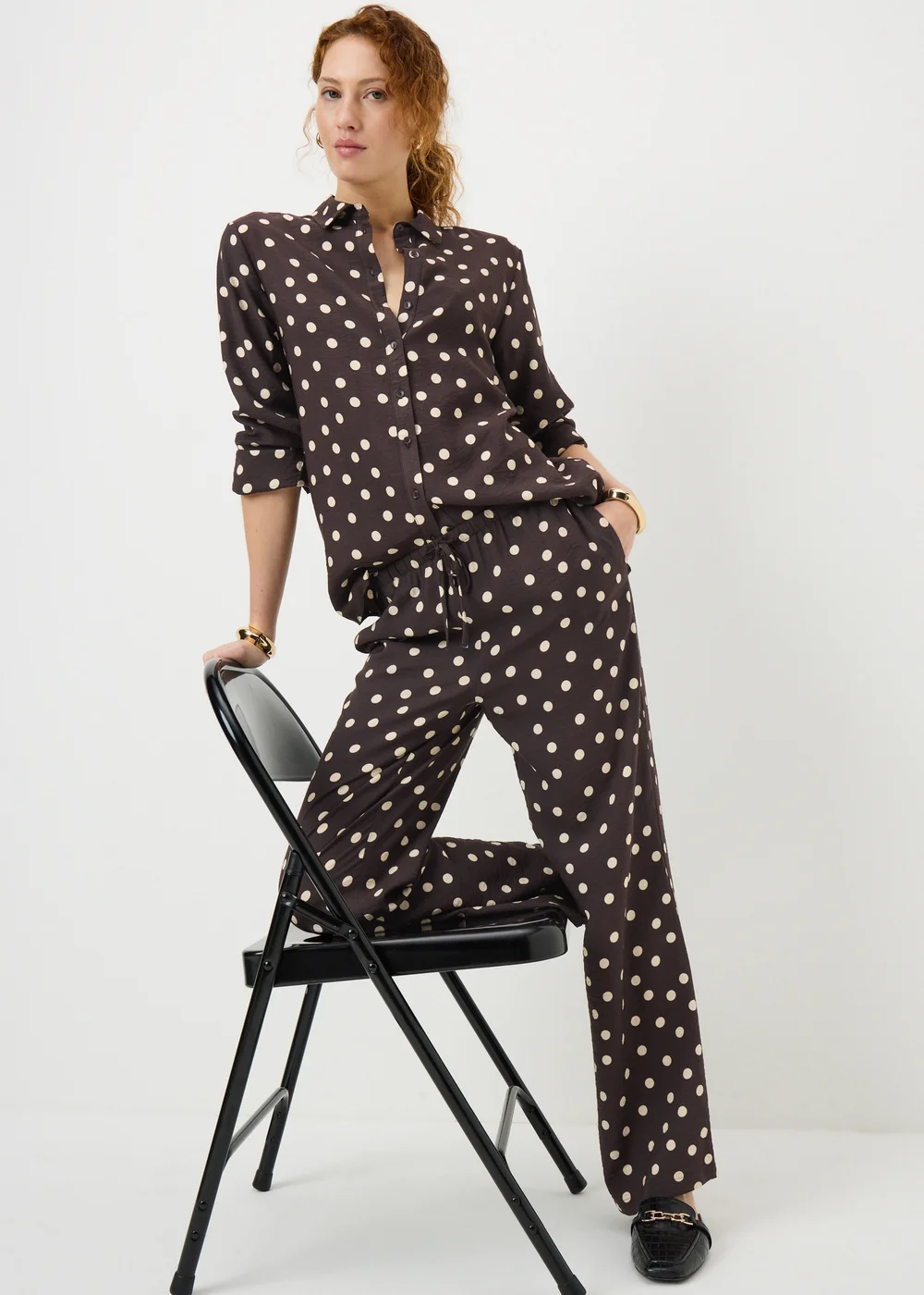 Brown Polka Dot Co Ord Trousers - 8/L33 Image 1