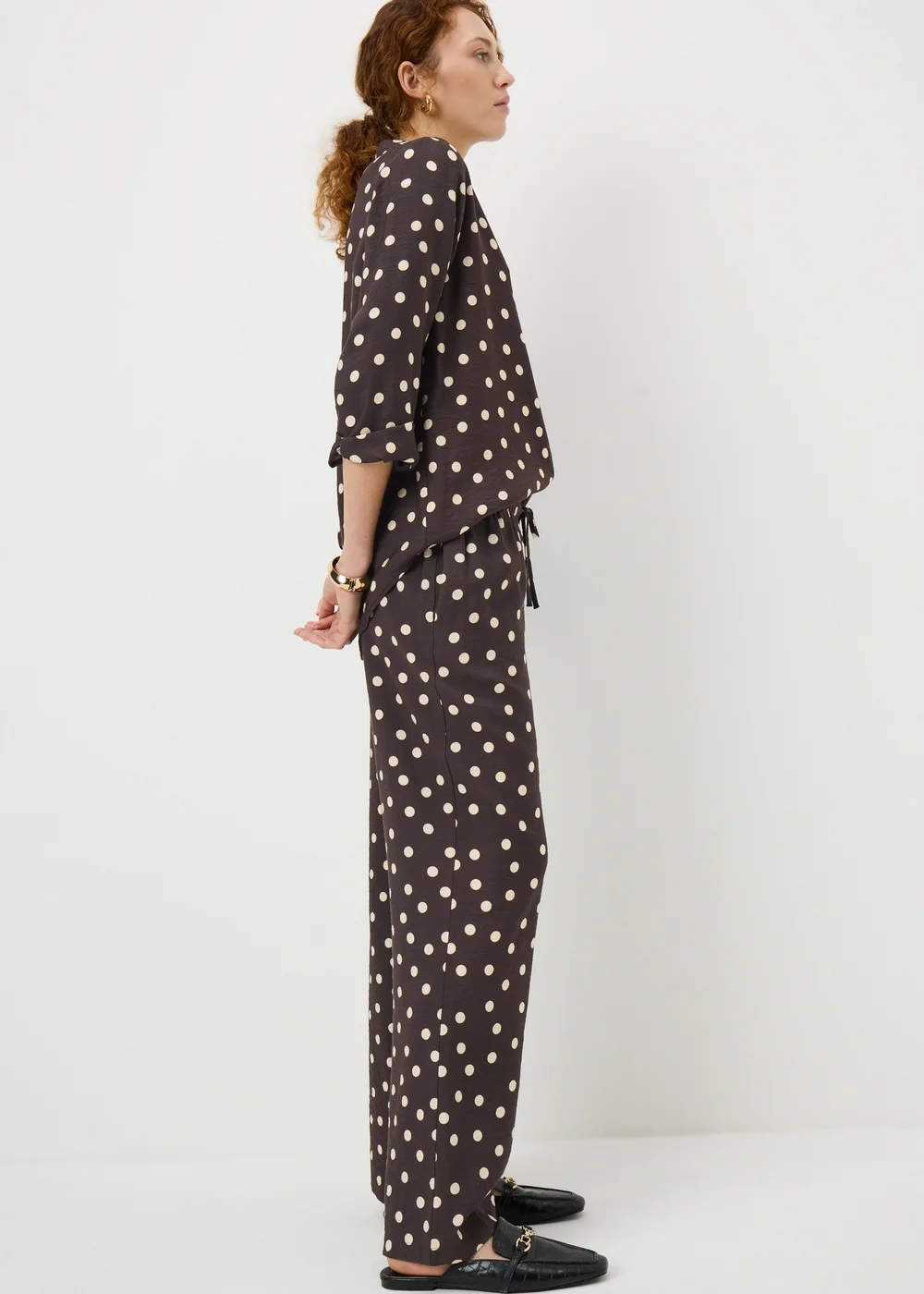 Brown Polka Dot Co Ord Trousers - 8/L33 Image 3