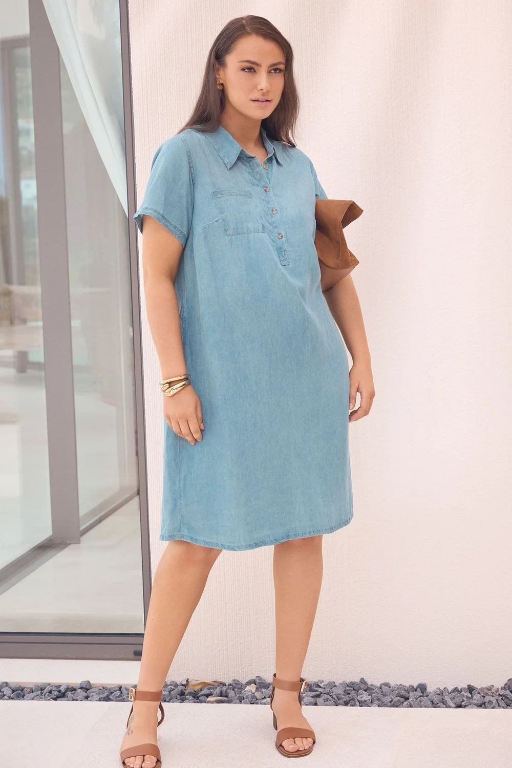 Evans Curve Light Blue Lyocell Denim Dress - 30-32 | Matalan Evans Curve Light Blue Lyocell Denim Dress - 30-32 | Matalan