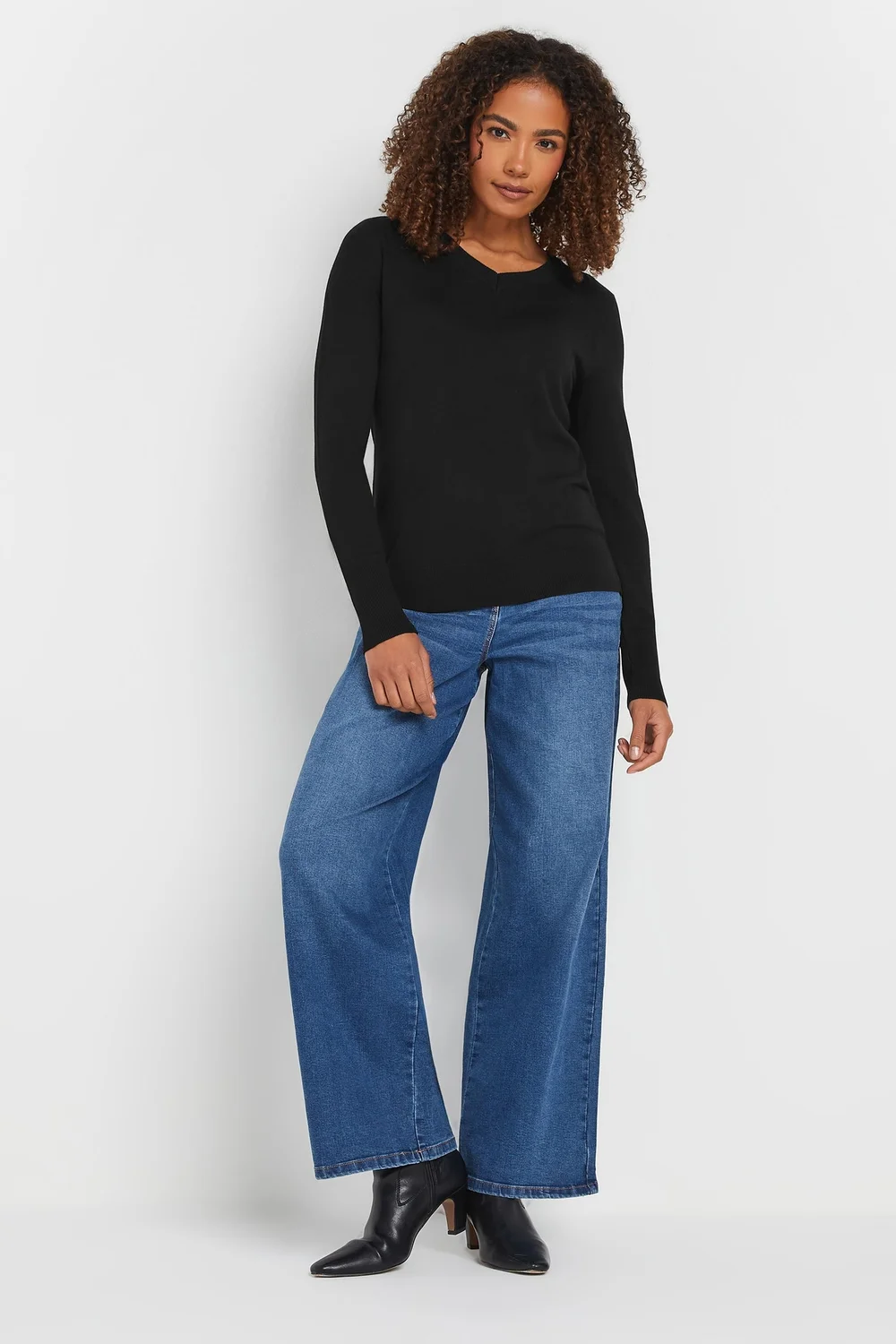 M&Co Black Long Sleeve V-Neck Jumper - 22-24 Image 2