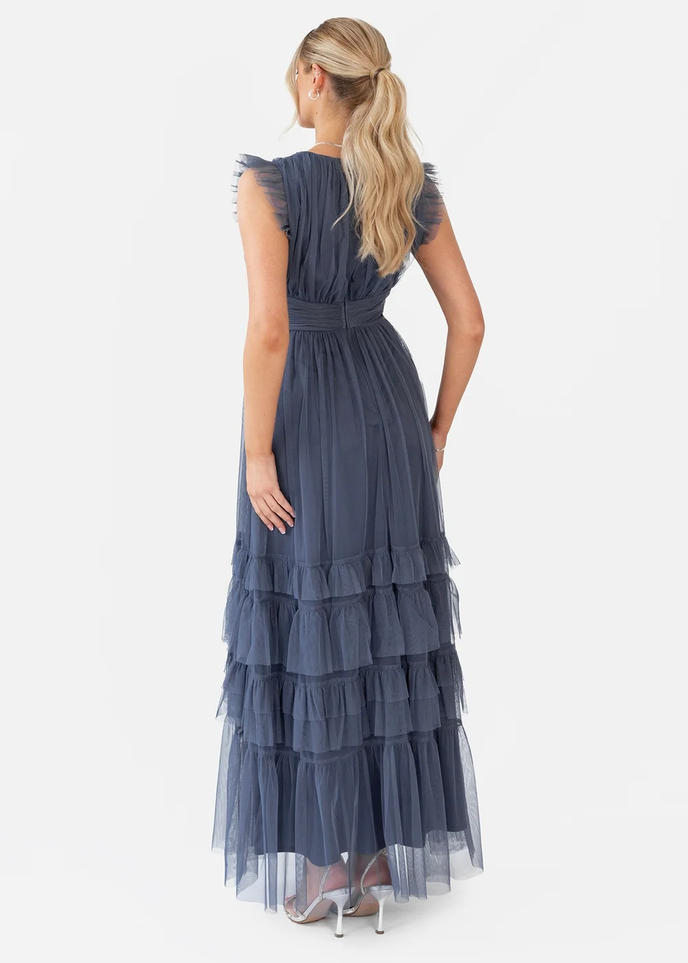 Anaya With Love Vintage Indigo Flutter Sleeve Ruffle Maxi Dress - 12 | Matalan Anaya With Love Vintage Indigo Flutter Sleeve Ruffle Maxi Dress - 12 | Matalan