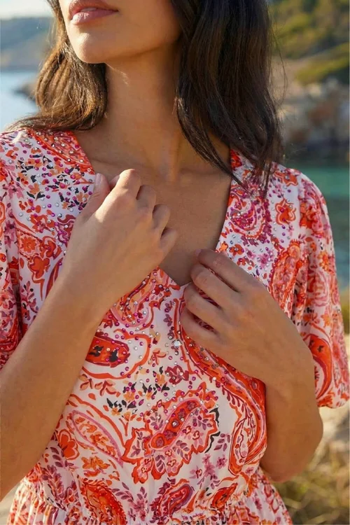Dusk Red Paisley Print Hotfix Dress - 12 Image 4