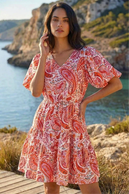 Dusk Red Paisley Print Hotfix Dress - 12 Image 1