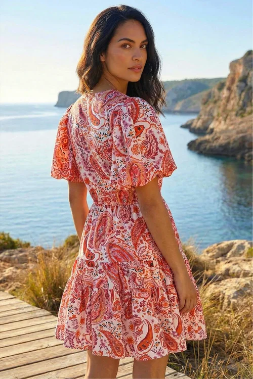 Dusk Red Paisley Print Hotfix Dress - 12 Image 3
