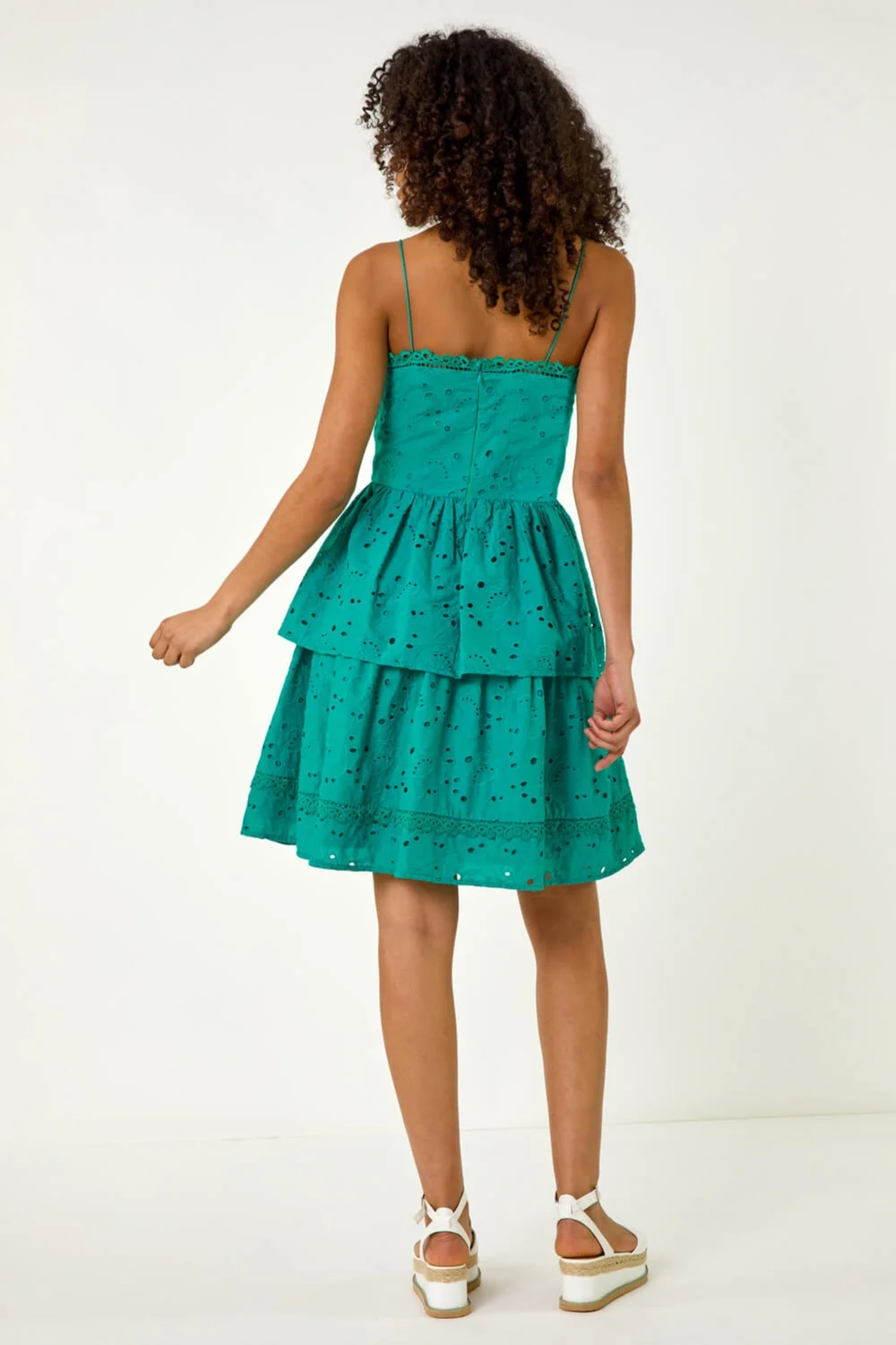 Dusk Teal Tiered Broderie Dress - Size 14 Clothing Image 4