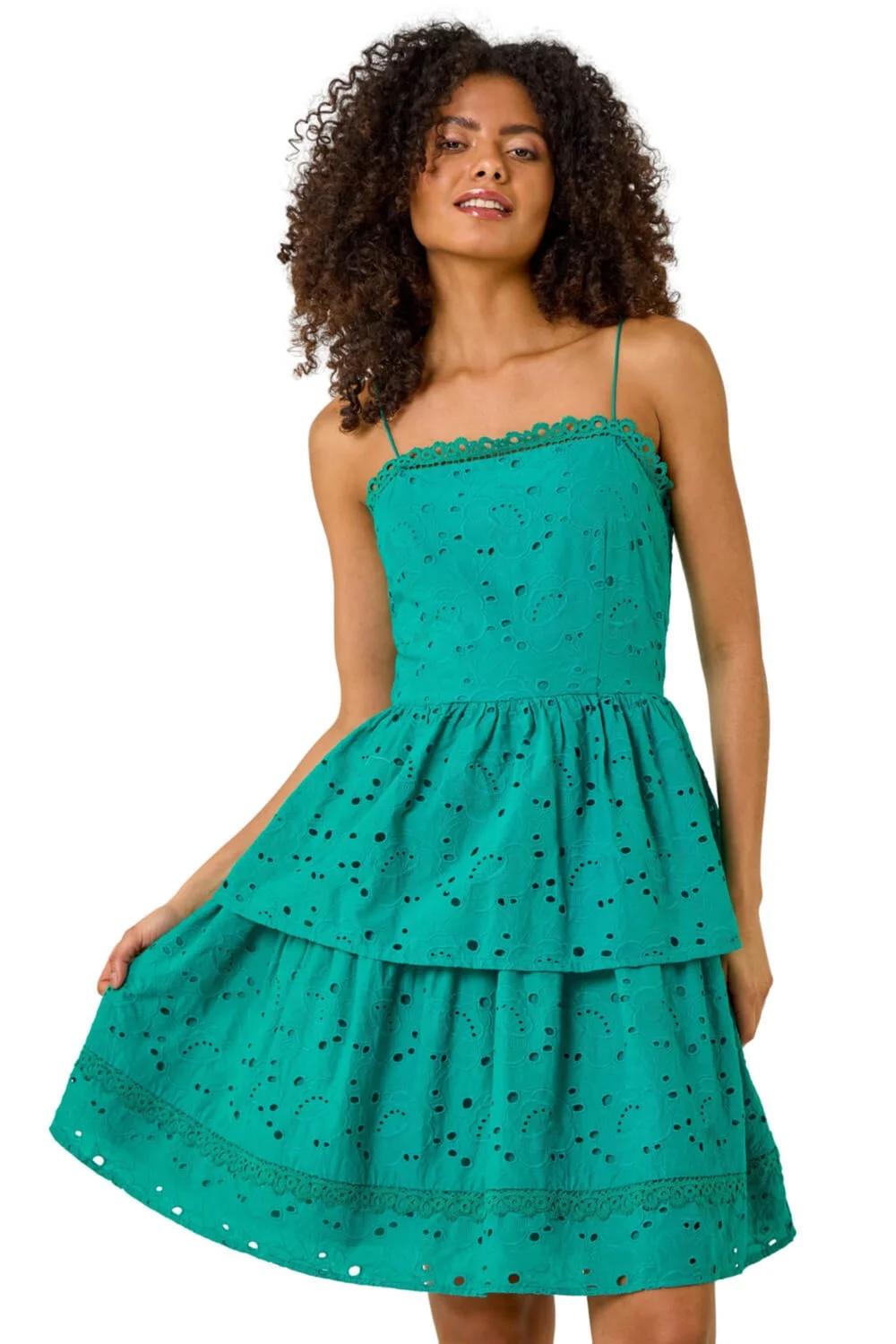 Dusk Teal Tiered Broderie Dress - Size 14 Clothing Image 1