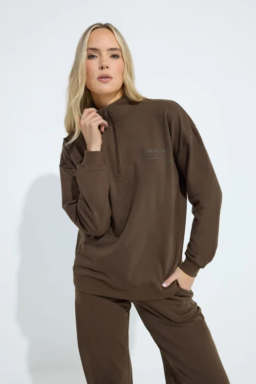 Long Tall Sally Chocolate Brown Slogan Zip Sweatshirt - 10 Image 1