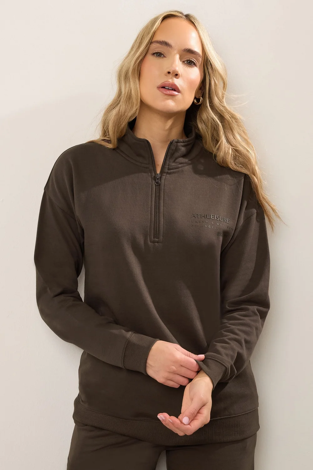 Long Tall Sally Chocolate Brown Slogan Zip Sweatshirt - 10 Image 2