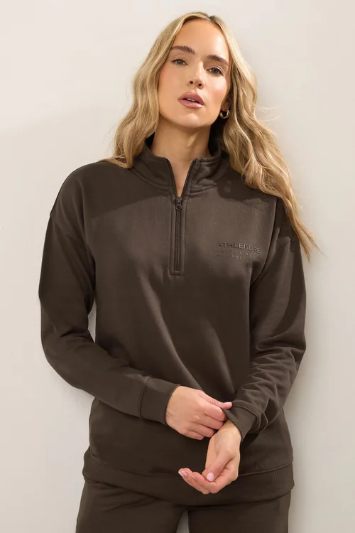 Long Tall Sally Chocolate Brown Slogan Zip Sweatshirt - 10 Image 2