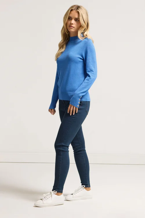 M&Co Petite Blue Button Detail Turtle Neck Jumper - 8-10 Image 3
