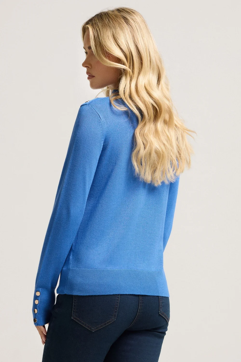 M&Co Petite Blue Button Detail Turtle Neck Jumper - 8-10 Image 4
