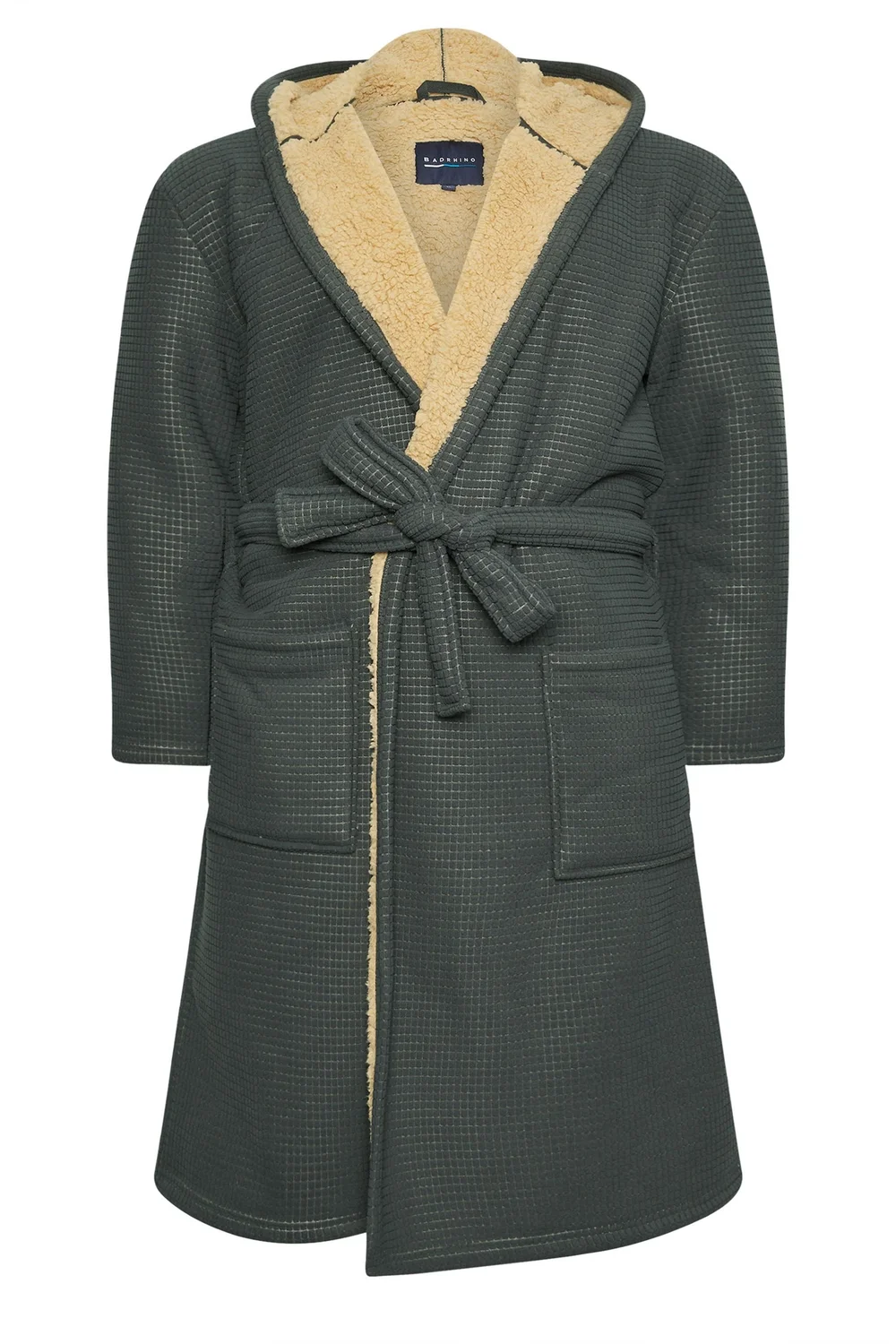 BadRhino Dark Grey Waffle Borg Lined Dressing Gown - 2XL Image 4