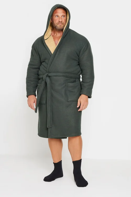 BadRhino Dark Grey Waffle Borg Lined Dressing Gown - 2XL Image 2