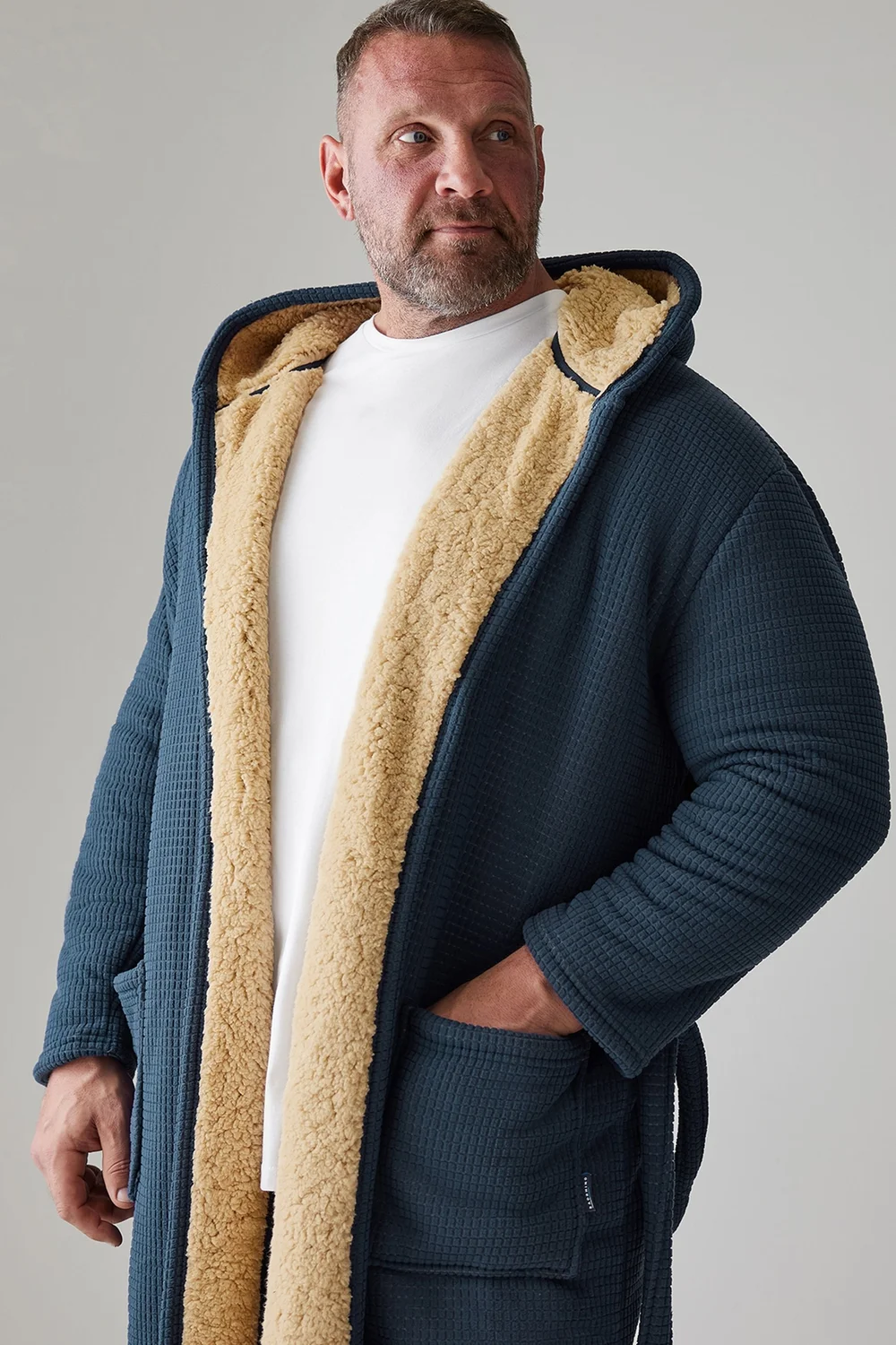 BadRhino Navy Blue Waffle Borg Lined Dressing Gown - 4XL Image 1