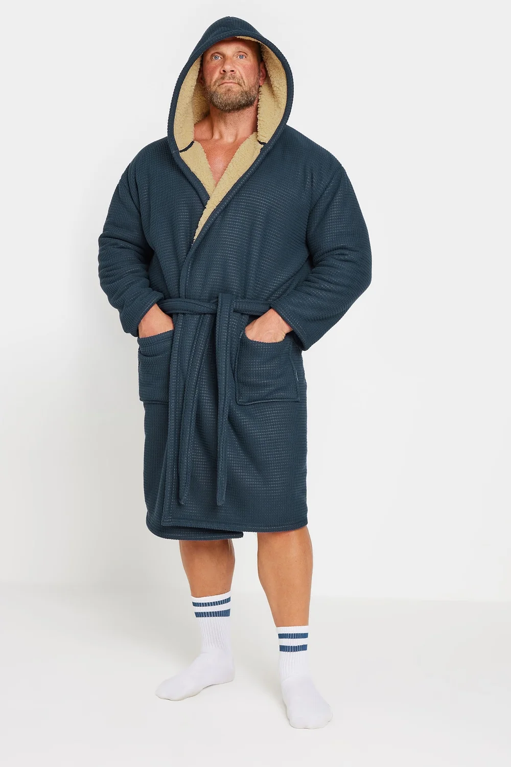 BadRhino Navy Blue Waffle Borg Lined Dressing Gown - 4XL Image 3