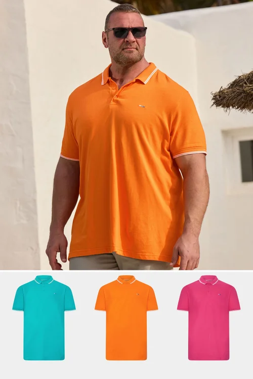 BadRhino 3 Pack Pink & Orange Tipped Polo Shirts - 4XL Image 1