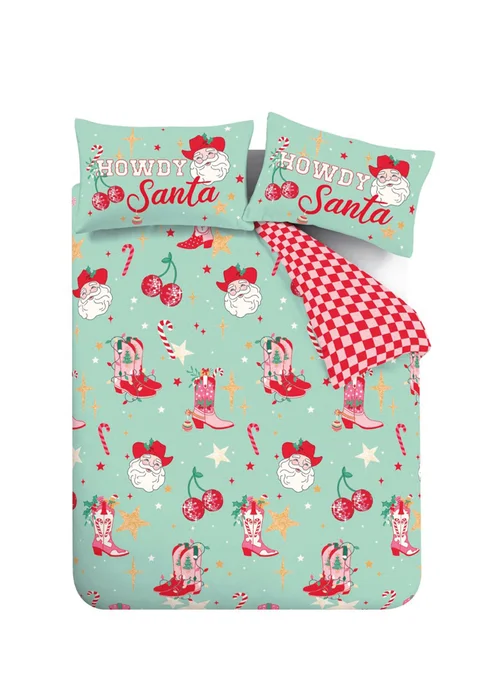 Catherine Lansfield Green Santa's Howdy Christmas Reversible Duvet Cover Set - Single Image 5